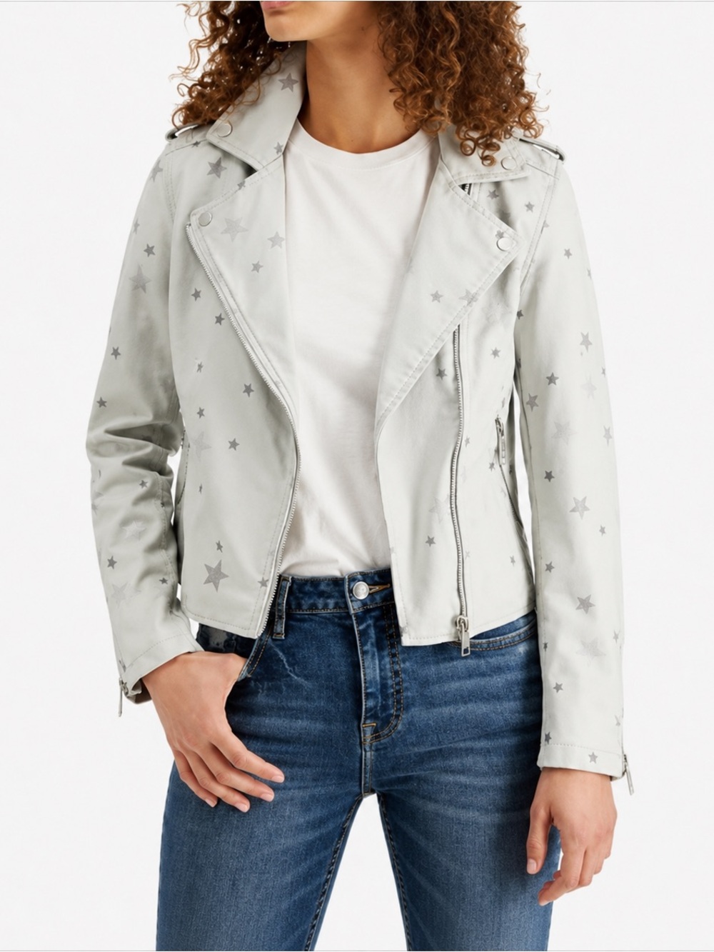 Vigoss Faux Leather Star Print Moto Jacket NWT